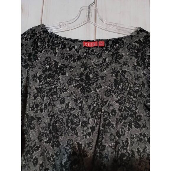 Elle‎ Shirt Ladies Extra Small Black Gray Floral Boat Neck Long Sleeve - Picture 4 of 8